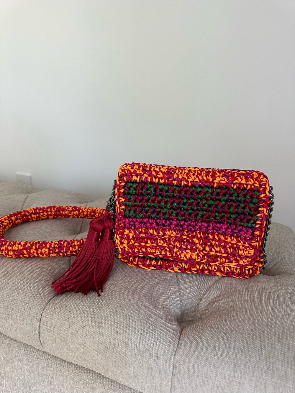 Catarina Mina Multicolor Crochet Crossbody Bag with Tassel